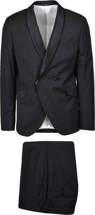 Paoloni Double-Breasted Black Suit with Satin Lapel