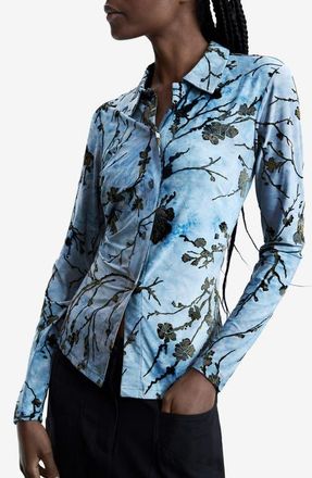 Desigual Floral Print Button-Up Shirt in Blue Multi at Nordstrom, Size X-Large
