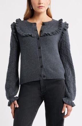 Treasure & Bond Pointelle Ruffle Wool & Cashmere Cardigan in Grey Dark Charcoal Heather at Nordstrom Rack, Size Xx-Large
