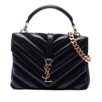 Saint Laurent Pre-owned Saint Laurent Medium Calfskin and Suede Chevron Monogram College Satchel Ladies 6NMK4VOIB1T6UEXE