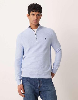 Polo Ralph Lauren Maglione blu con logo e zip corta