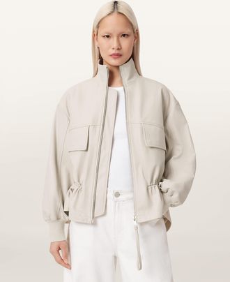 AllSaints Leather Flor Leather Jacket, Size: UK 14/US 10