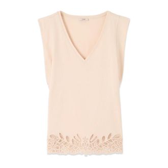 Oltre Tops, Dames, Beige, XL, Katoen, Sleeveless Tops
