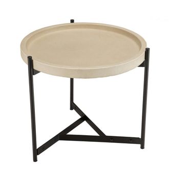 Macabane Mesa auxiliar 54x54cm tablero hormig&oacute;n beige patas metal negro