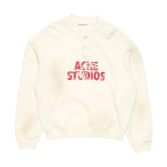 Acne Studios Sweatshirts, female, White, Size: XS Fleece logo sweatshirt
