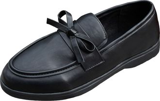 Generic Womens Leather Chunky Heel Bow Loafers Elegant Round Toe Platform Non Slip Casual Dress Shoes for Business Work Everyday Wear (B, 5.5)