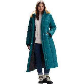 Roaman's Plus Size Maxi Length Puffer Coat in Deep Lagoon at Nordstrom, Size Medium