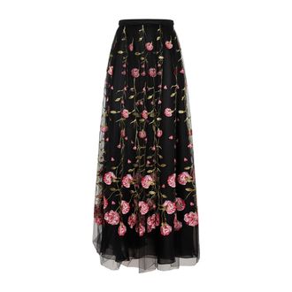 Giambattista Valli Black Rose Polyester Midi Skirt