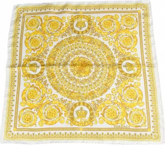 Versace Womens Baroque-Inspired Silk Scarf In White And Gold