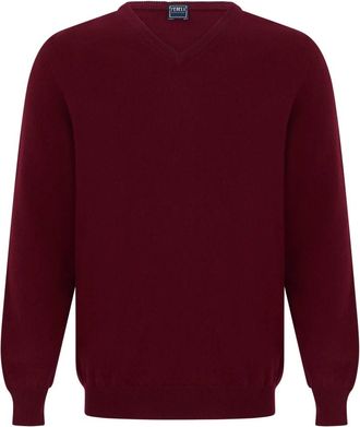 Fedeli Bordeaux Kasjmier Zachte Trui - Heren - V-hals truien - Rood - XL - Kasjmier - Truien & Vesten