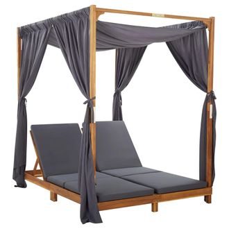 vidaXL Tumbona Doble Con Cortinas Y Cojines Madera Maciza De Acacia Vidaxl