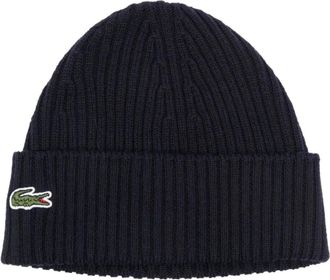 Lacoste Chunky Gebreide Wollen Mutsen met Logo - unisex - Hoeden - Blauw - ONE Size - Wol - Accessoires