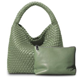 Generic Dyalsa Women 2PCS Woven Tote Bag, Vegan Leather Handbag Large Summer Beach Bag and Purse Handmade Hobo Bag Clutch Bag Set AL-010OL