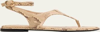Stuart Weitzman Marley Snake-Embossed Leather Flat Thong Sandals