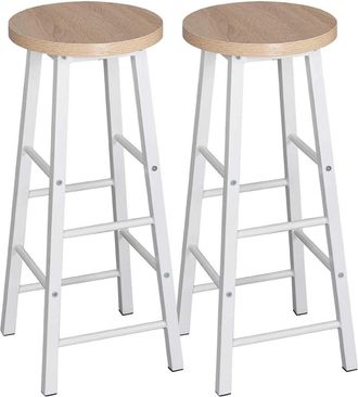 Woltu 2 Sgabelli Legno Da Bar Coppia Sedie Cucina Alta Gambe In Metallo Vintage Rovere+bianco - Woltu