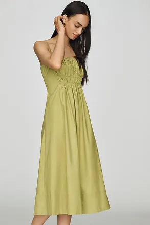 Maeve 100% Cotton Ruched Midi Dress