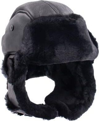 Surell Genuine Shearling Trim Trooper Hat in Black/black at Nordstrom Rack