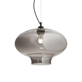 Netlighting Bistro 1 Light Dome Ceiling Pendant Black Smokey Grey Glass Round E27