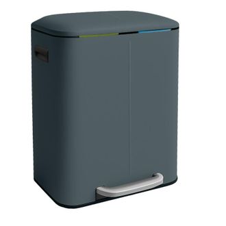 Relaxdays Cestino Relaxdays, 2 scomparti, 2x 20 l, secchi estraibili, softclose, pedale, metallo, separatore rifiuti, grigio