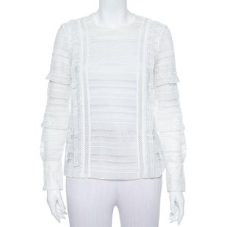 Self Portrait Self Portrait White Paneled Lace Sheer Long Sleeve Top