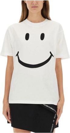 Moschino Smiley Face Katoenen T-shirt - Dames - T-shirts - Wit - S - Katoen - Tops