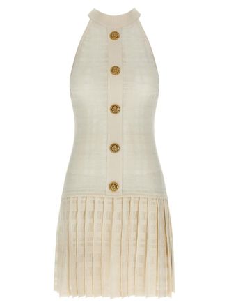 Balmain White Tartan knit dress