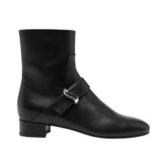 Emporio Armani Schoenen, Dames, Zwart, 37 EU, Leer, Laarsjes met blokhak en gespdetail