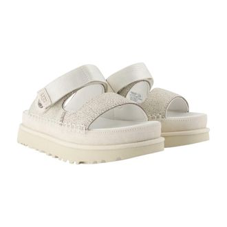 UGG Womens Goldenstar Crackle Glide Sandal White Calfskin