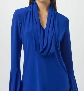 Joseph Ribkoff Silky Knit Fitted Cowl Neck Top In Royal Blue