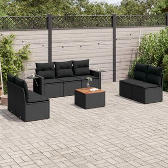 vidaXL Set De Sof&aacute;s De Jard&iacute;n 8 Piezas Y Cojines Rat&aacute;n Sint&eacute;tico Negro Vidaxl