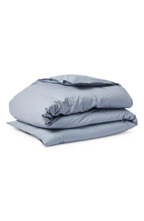 Coyuchi Crinkled Organic Cotton Percale Duvet Cover in Steel Blue at Nordstrom, Size Full/queen