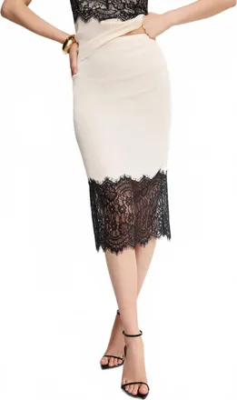 Good American Satin Lace Slip Midi Skirt In Ecru
