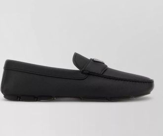 Prada leather loafers with round toe and rubber sole