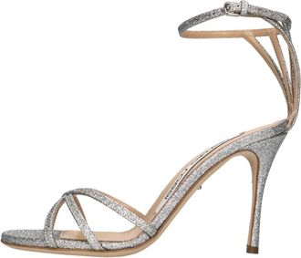 Sergio Rossi Leren sandalen met glitter - Dames - Sandalen met hakken - Grijs - 38 1/2 EU - Leer - Schoenen