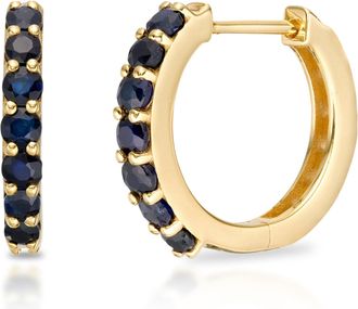 MAX + STONE 10k Yellow or White Gold 12MM Small Natural Gemstone Huggie Hoop Earrings