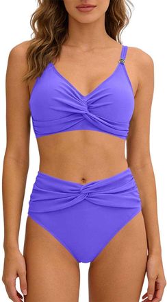 Generic Bikini Set Bikini Sets for Women UK Two Piece Tummy Control Swimsuits High Waisted Bottoms Bikinis Top Swimwear Plus Size Bathing Suits Beachwear Purp