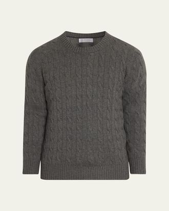 Brunello Cucinelli Mens Cashmere Cable Knit Crewneck Sweater