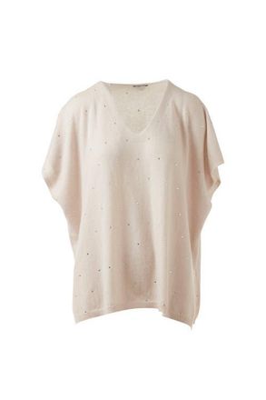 Kinross Cashmere Crystal Vee Popover in Oat at Nordstrom
