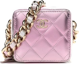 Chanel Pink/Silver Ombre Metallic Leather Cube Crossbody Bag
