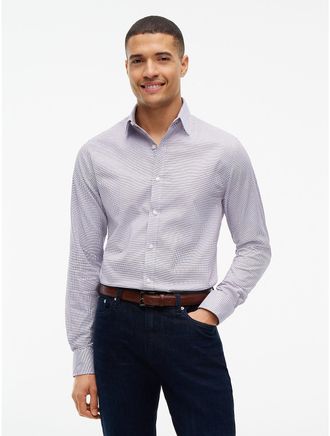 Tommy Hilfiger Mens Slim Fit Check THFlex Dress Shirt - Burgundy - 14.5/32-33