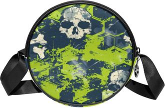 Generic Circle Crossbody Bag for Women, Camouflage Small Sling Bag Daypack with Zipper Adjustable Shoulder Straps Casual Ladies Girls Round Purse