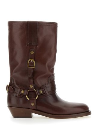 Isabel Marant Heiko Brown Ankle Boots With Buckle And Stud Embellishments In Leather Woman
