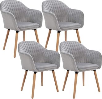 Woltu Woltu - 4x Sillas De Comedor Nordicas Estilo Vintage Juego De 4 Sillas De Cocina Sillas Tapizada Con Reposabrazos En Terciopelo Estructura De Madera S