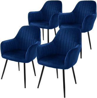ML Design Ml-design 4x Sillas De Comedor Azules Ergon&oacute;micas, Asiento Tapizado Aspecto De Terciopelo Patas De Metal Con Respaldo Y Reposabrazos Sill&oacute;n Moderno Pa