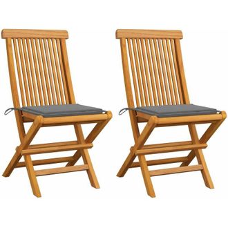 vidaXL Vidaxl - Sillas De Jard&iacute;n 2 Uds Con Cojines Gris Madera De Teca