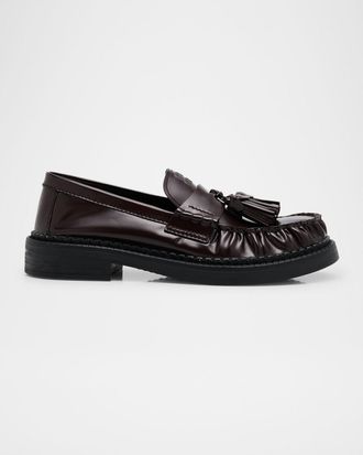 Miu Miu Spazzolato Leather Tassel Loafers