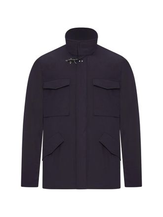 Fay High Collar Black Buckle Flap Jacket