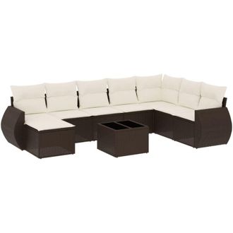 vidaXL Set De Sof&aacute;s De Jard&iacute;n 9 Pzas Y Cojines Rat&aacute;n Sint&eacute;tico Marr&oacute;n Vidaxl
