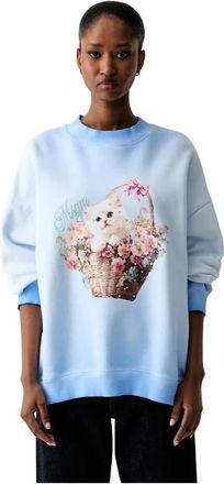 Msgm Sweatshirt met kattenprint - Dames - Sweatshirts - Blauw - S - Katoen - Hoodies & sweatvesten