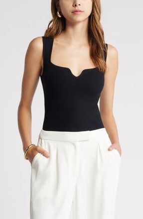 Open Edit Notched Rib Sweater Tank in Black at Nordstrom Rack, Size Large